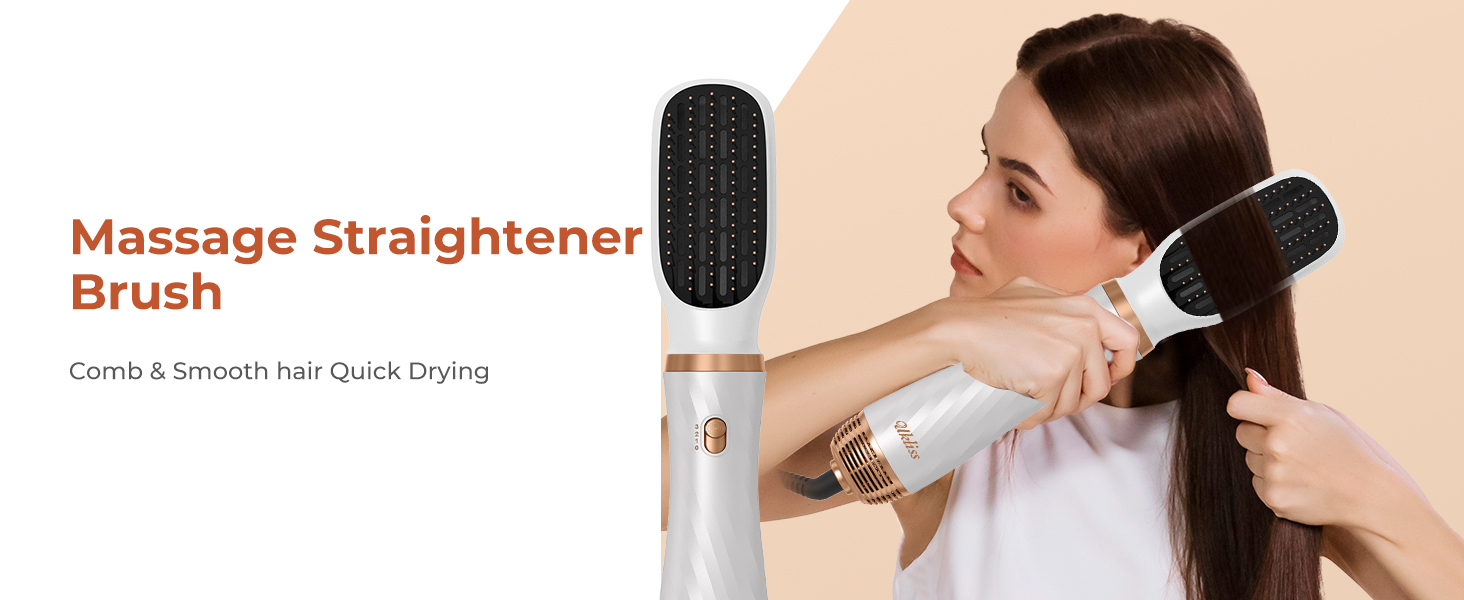 avec tête à poils noirs utilisée pour la coiffure. Le produit est doté d'une capacité de séchage