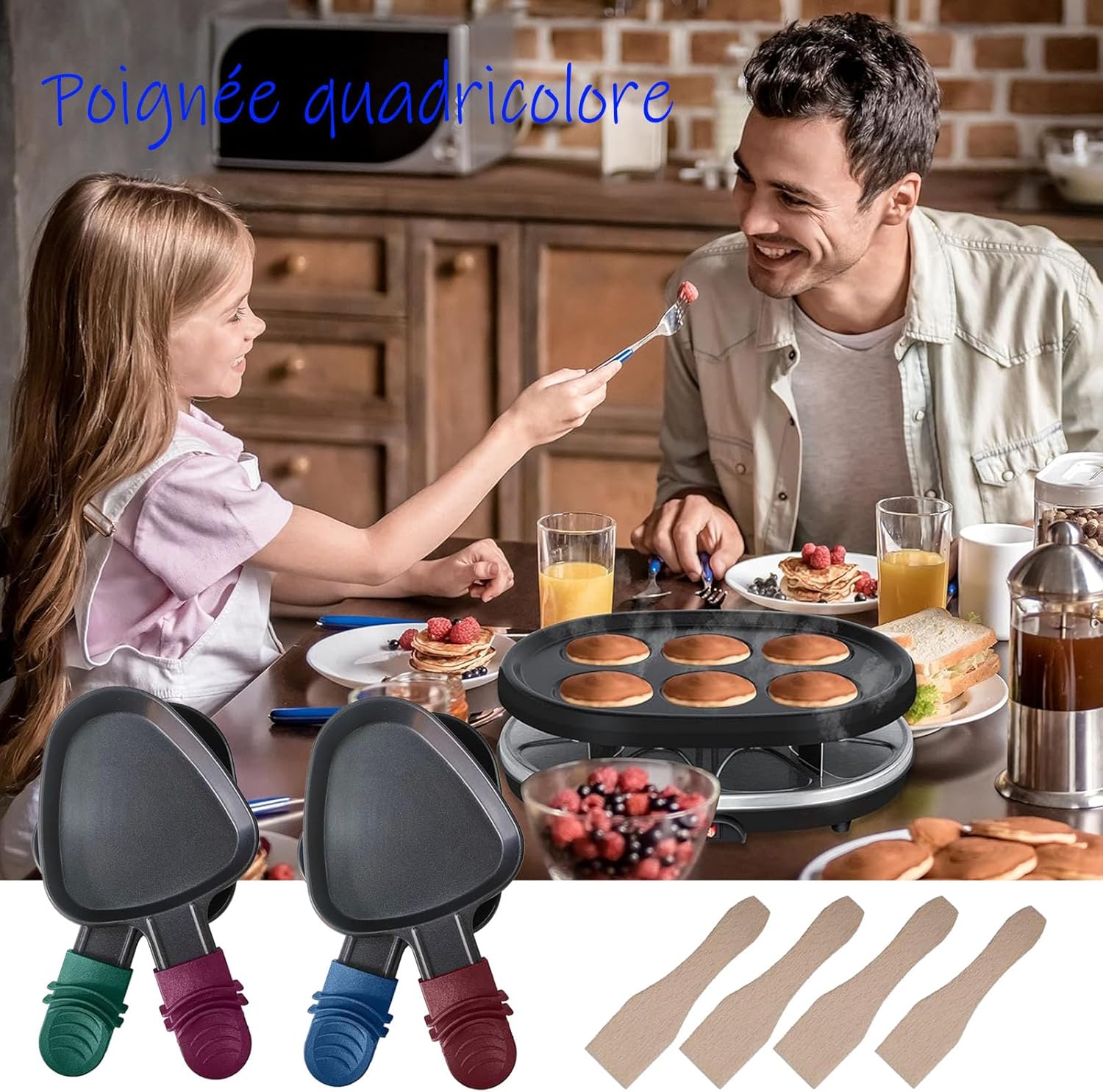 Poêlon à raclette triangulaire, antiadhésif, 18x10cm, 8 mini poêlons et 8 spatules bois