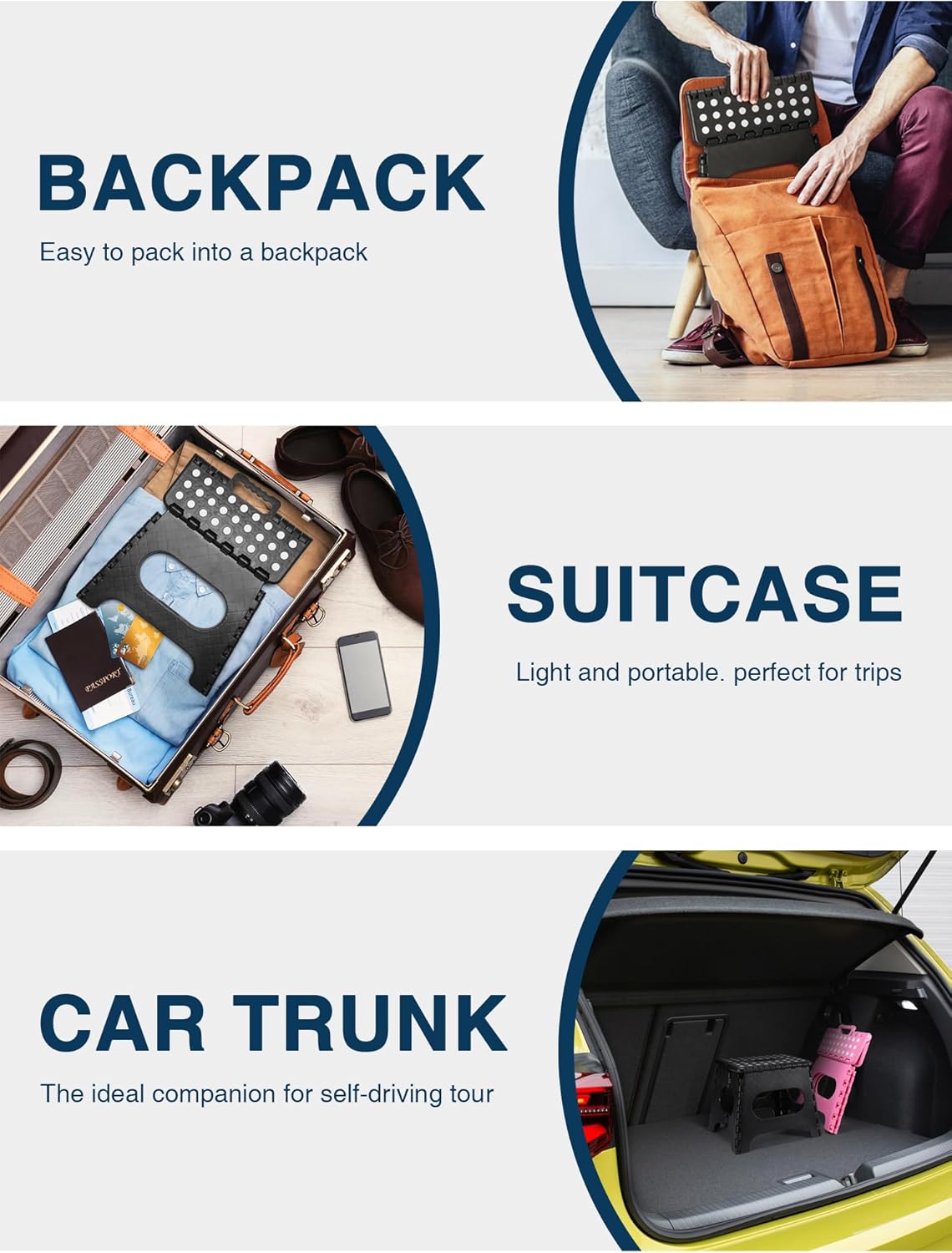 HOUSE DAY - Tabouret pliant 27 cm - 150kg, compact, léger, noir