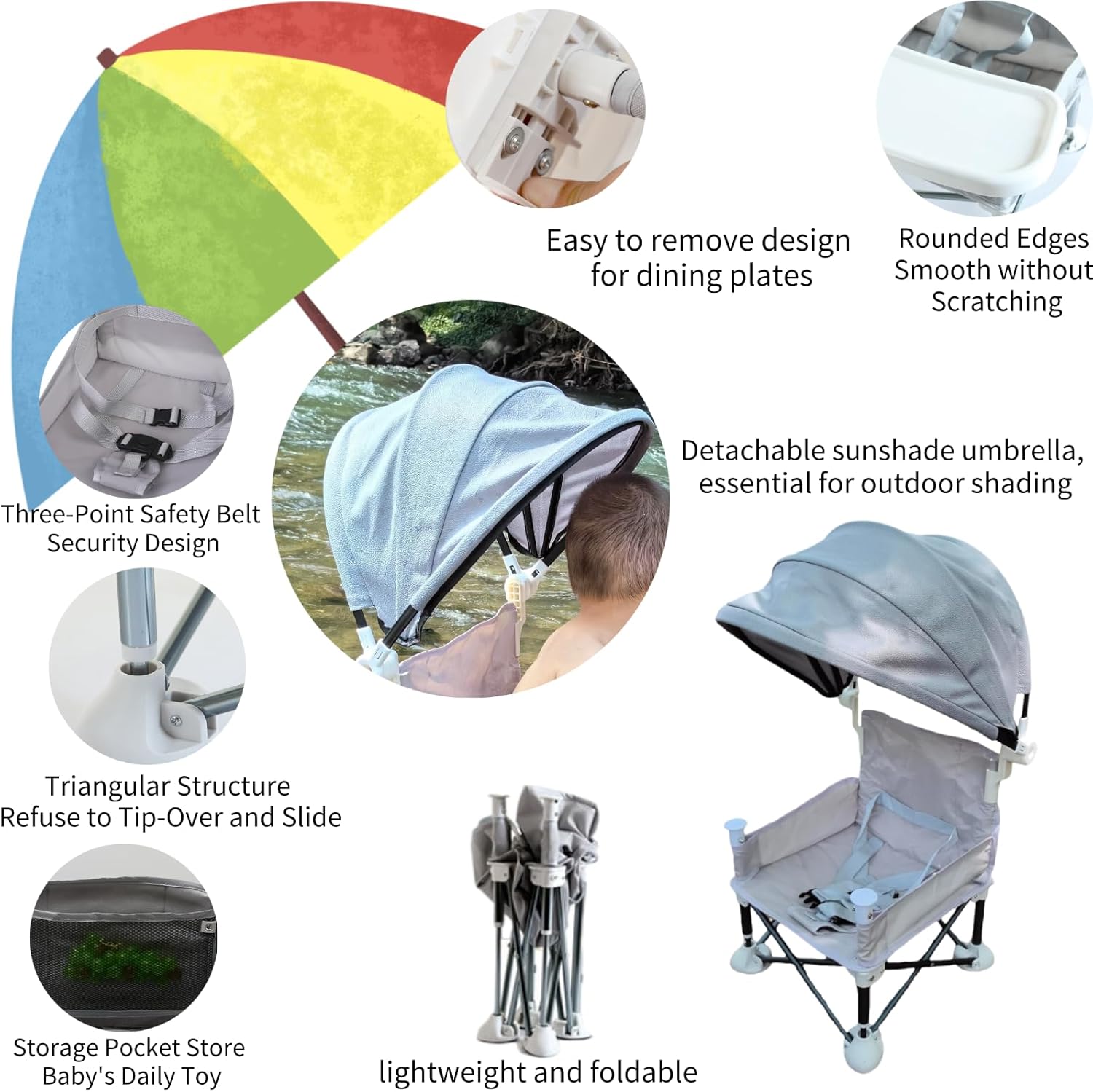 Little Bean - rehausseur chaise pliable bébé, plateau amovible, portable