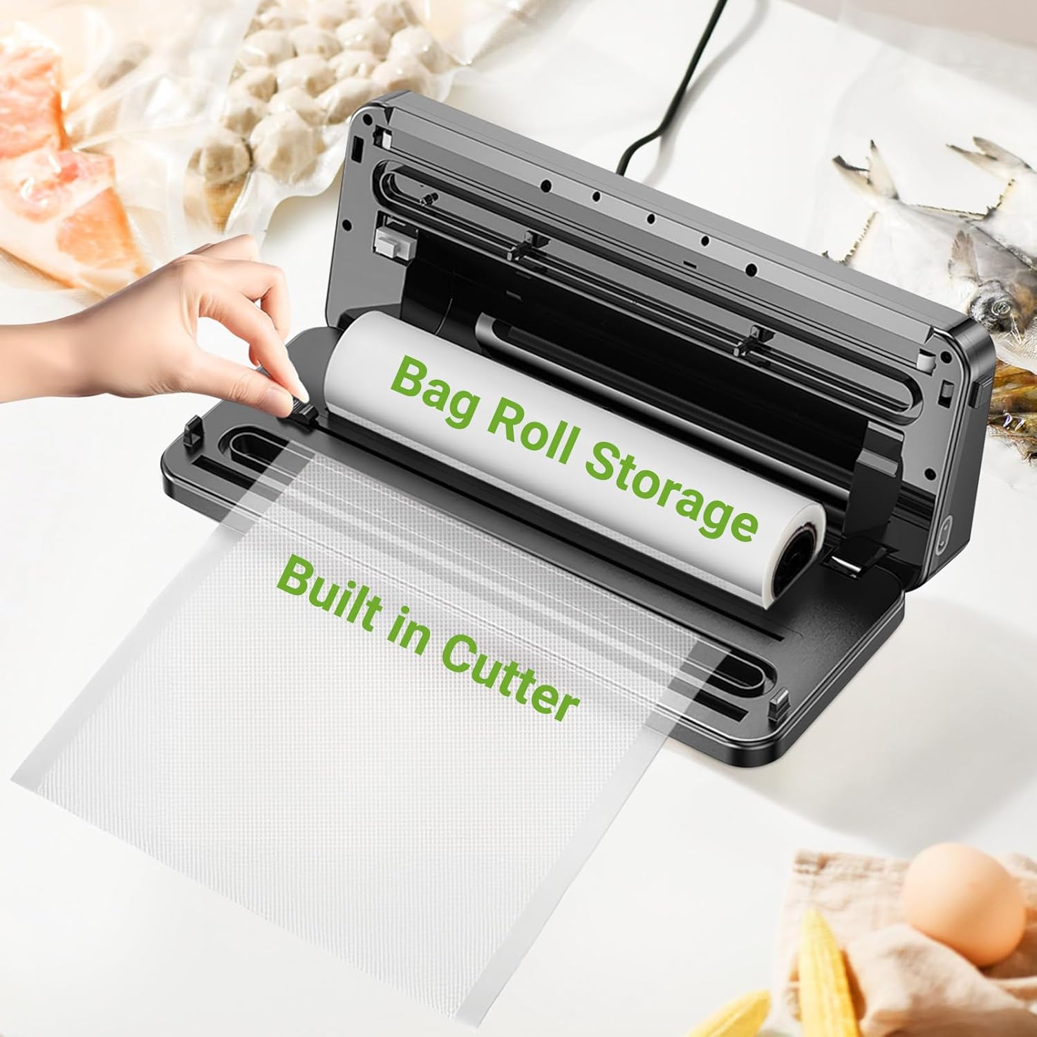 Machine Sous Vide Alimentaire - 6 en 1 - coupeur intégré, tuyau aspiration, sacs inclus