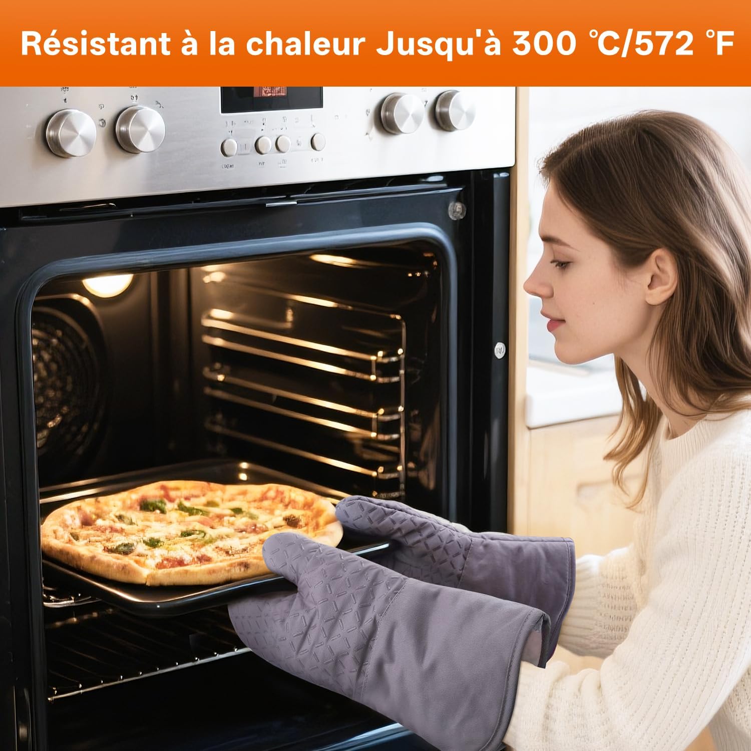 MILcea - gants de cuisine série lot de 4 - 32cm - silicone antidérapant, coton doux, résistance 300°C