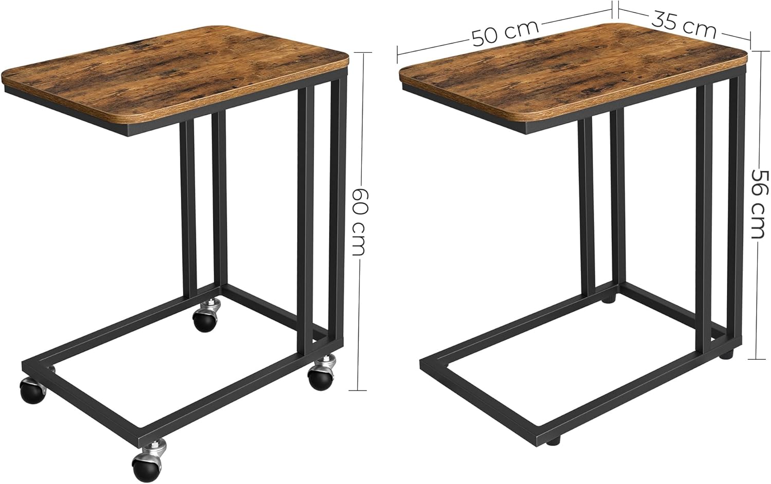 VASAGLE - table d’appoint mobile, acier, roulettes, style industriel - LNT50X