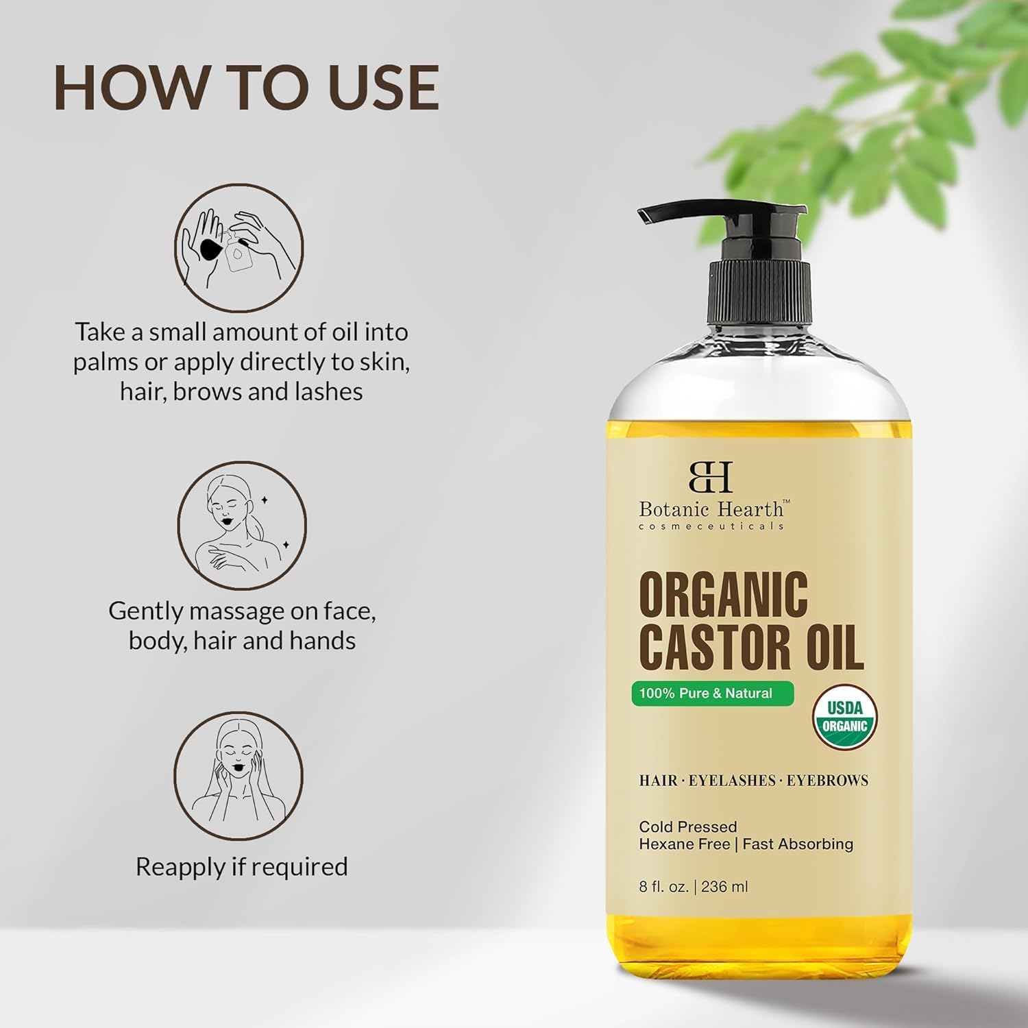 Botanic Hearth - huile de massage, 236ml - ricin bio, détente, tous types de peau