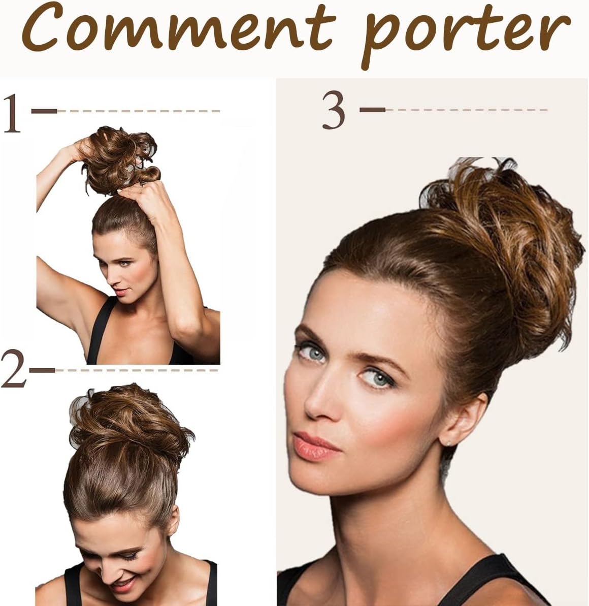 JJstar - Chignon postiche bouclé, élastique, brun & blond miel