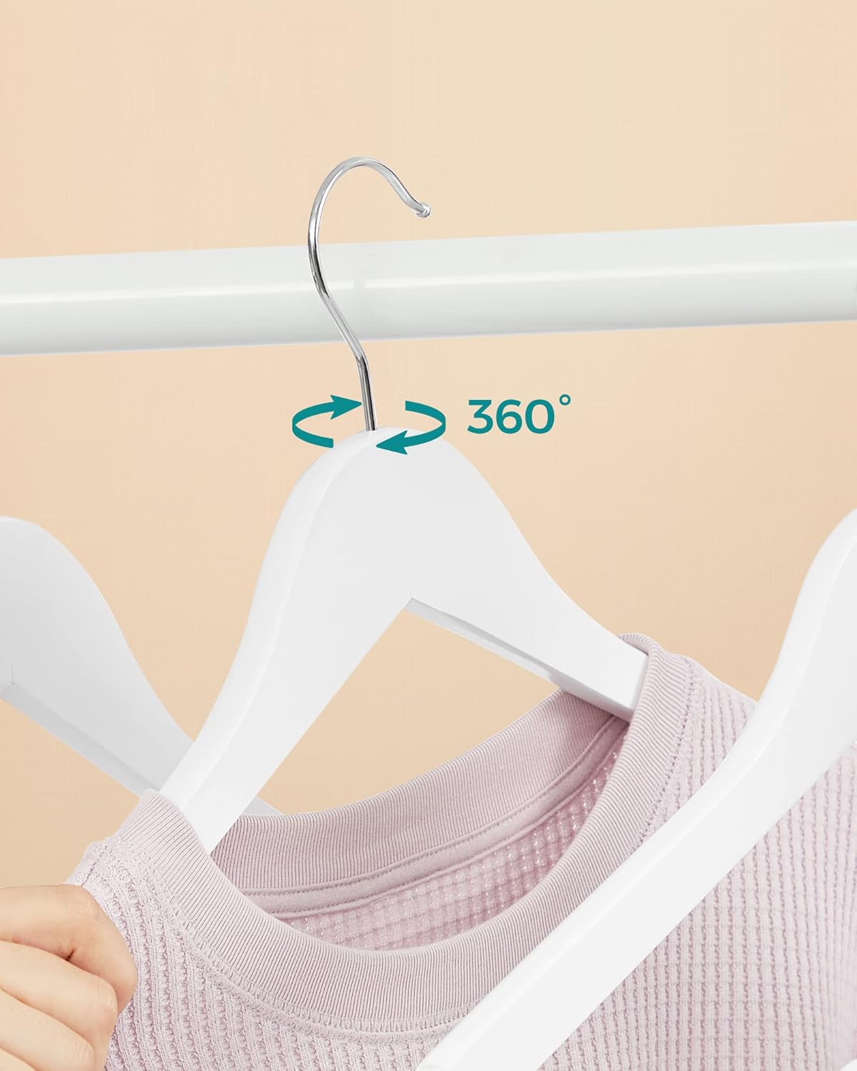 SONGMICS Cintre Bois, Lot de 100, avec Encoches Antiglisse, Barre Antidérapante pour Pantalons, Crochet Pivotant à 360°, pour Costumes, Chemises, Manteaux, Blanc CRW03W-100