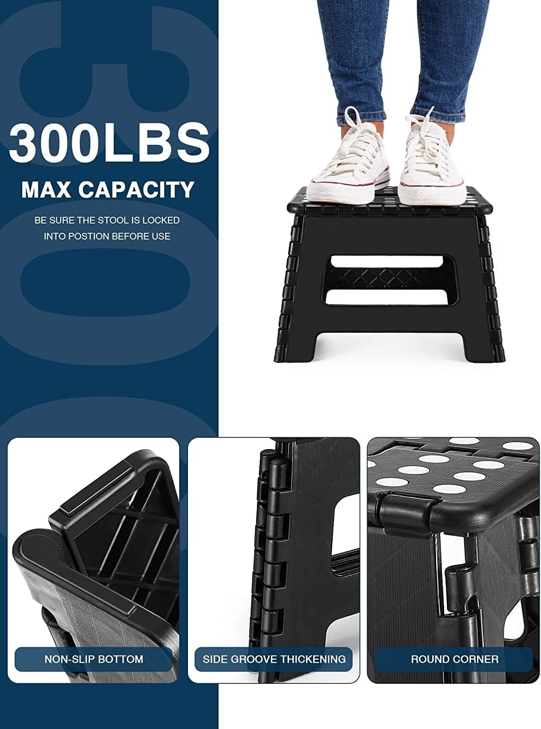 HOUSE DAY - Tabouret pliant noir 22cm, 150kg, léger, compact