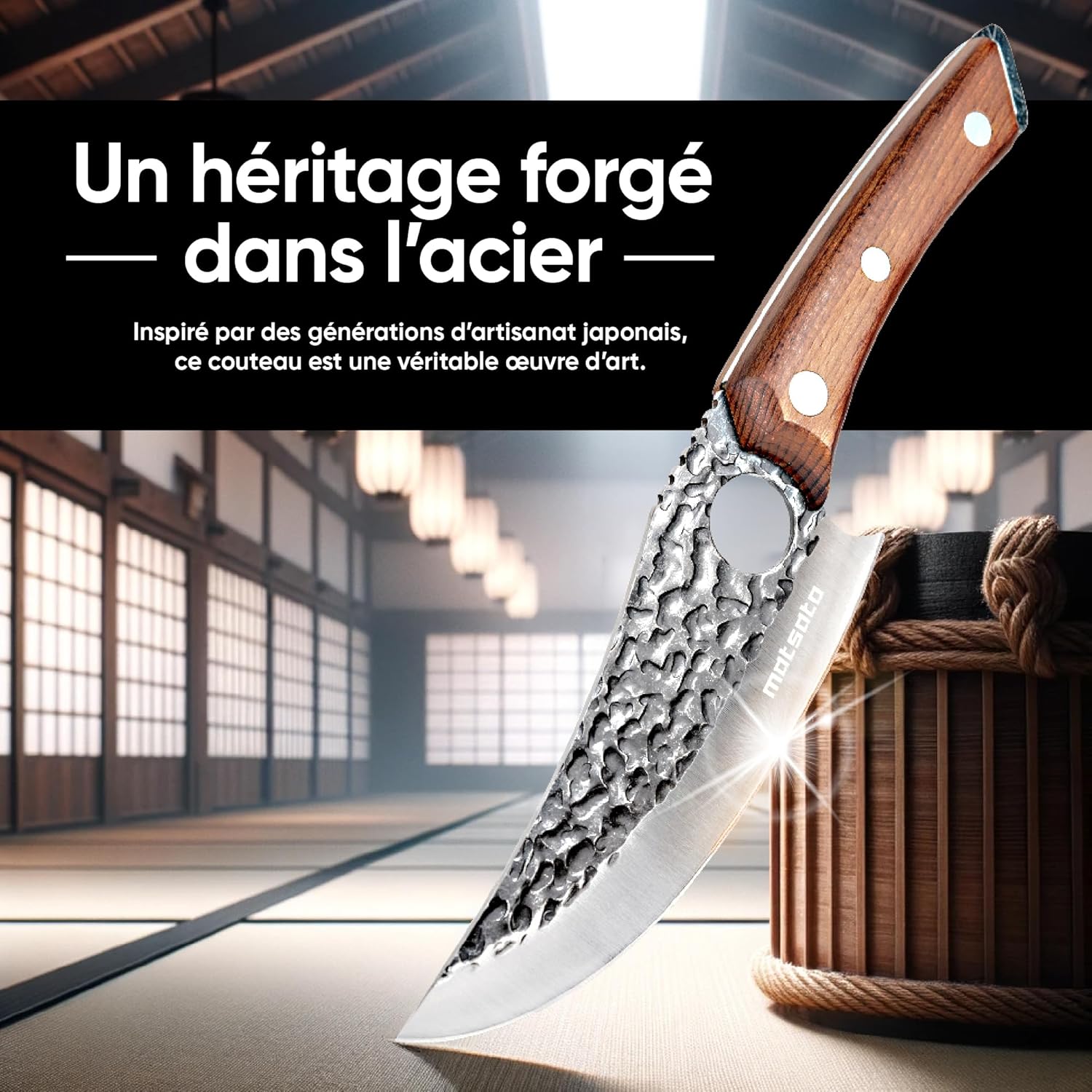 Matsato - Couteau Chef Pro - acier japonais - lame tranchante 20cm