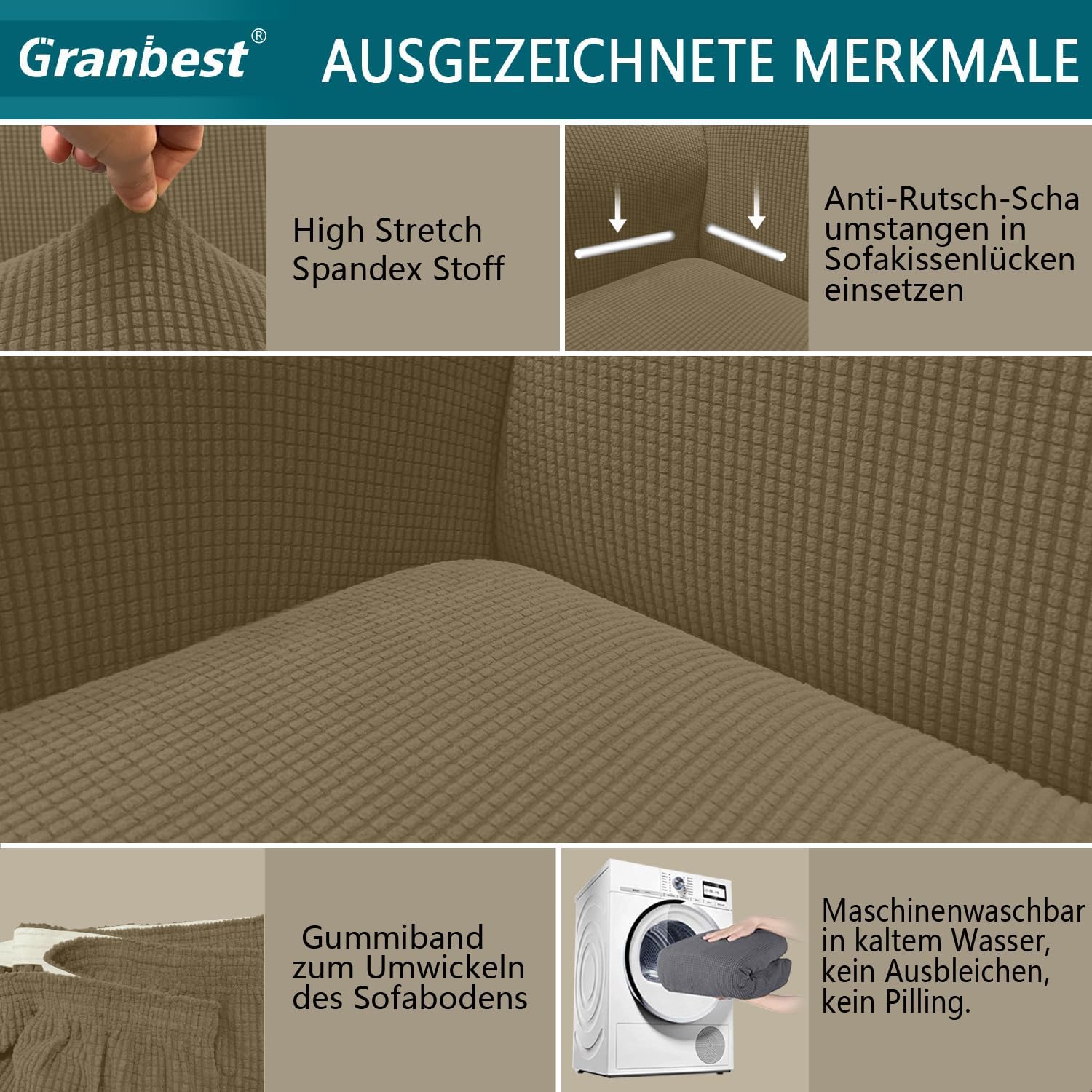 Granbest - housse de canapé jacquard 1 place - vert kaki - protection animaux