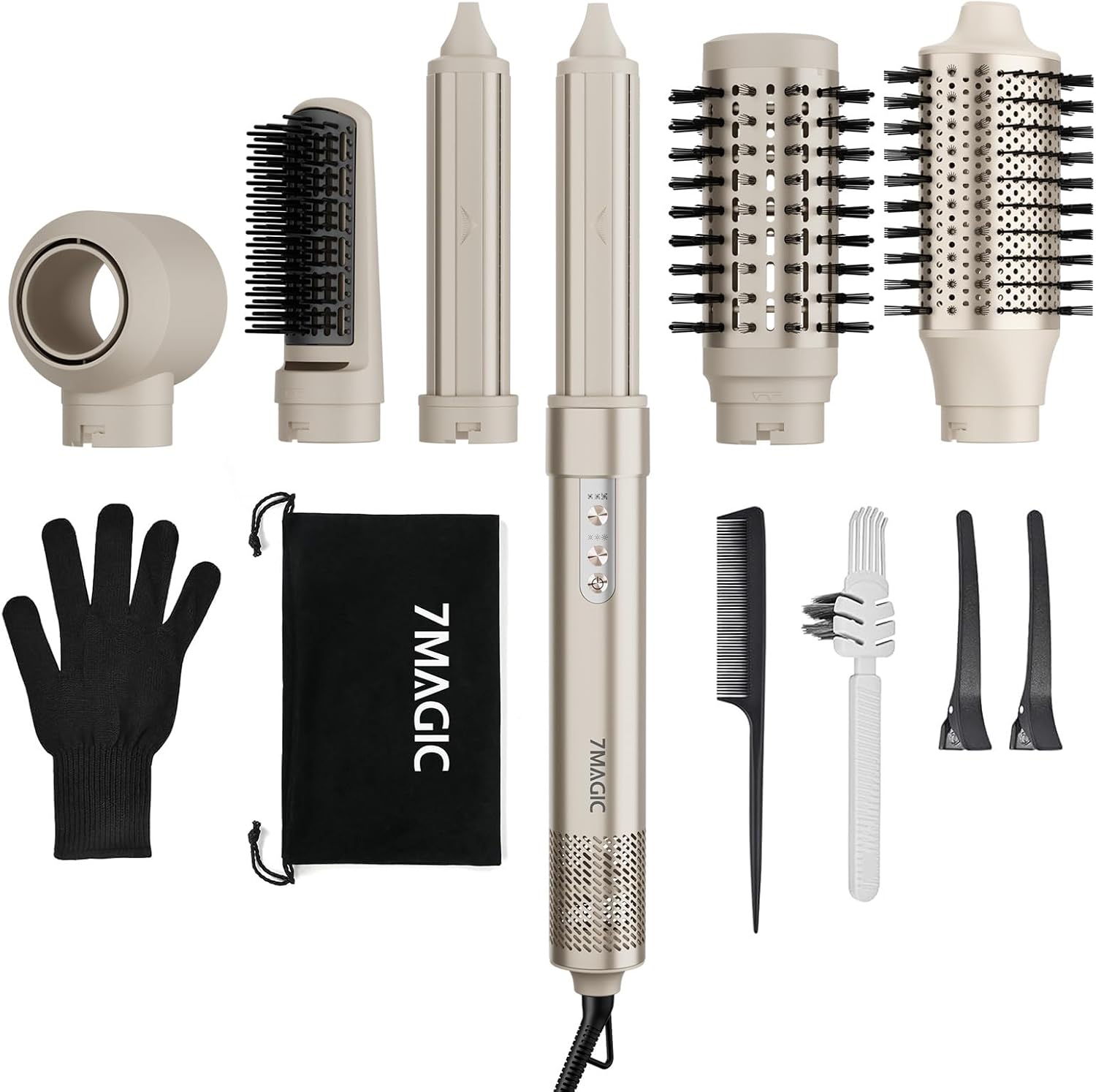 7MAGIC - Air Styler 6 en 1 - compact - ionique, boucleur automatique, brosse lissante, sac de voyage - 7MAGIC