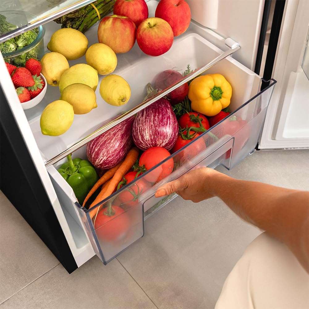 Cecotec - Bolero CoolMarket 2D Origin 215 - 215L, 148x55cm, LED, poignée chromée, étagères verre, noir