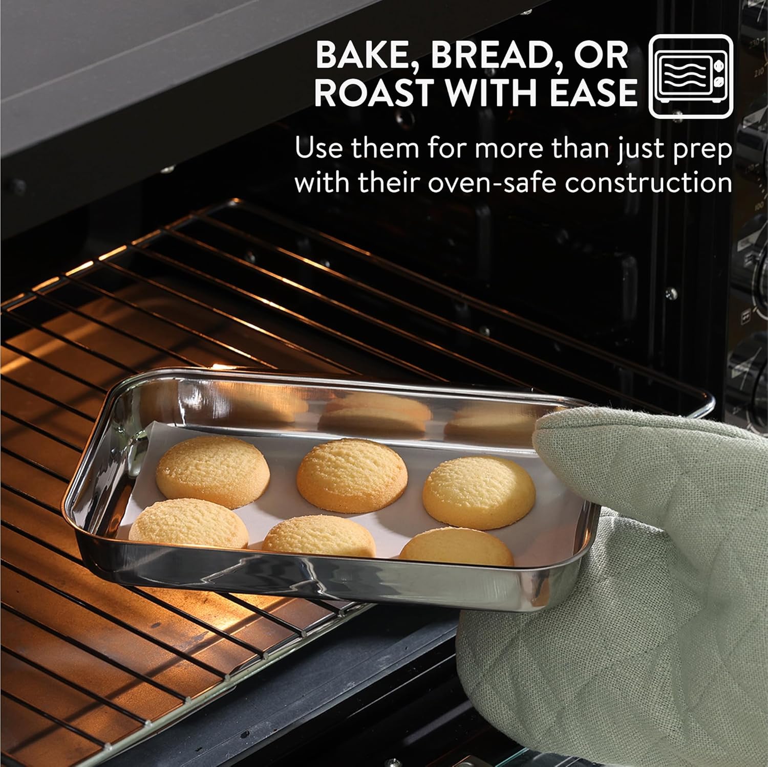 Navaris - Plat de cuisson en inox - 22x15x3 cm - lot de 3, four, gratin