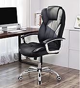 en cuir noir avec dossier haut, appui-tête rembourré, accoudoirs et base chromée à roulettes