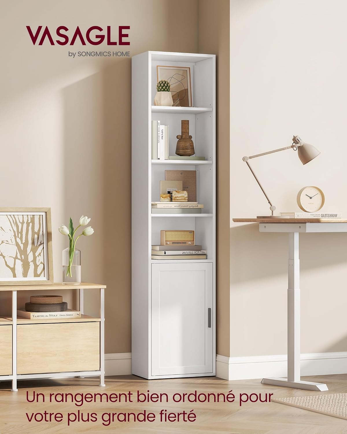 VASAGLE - Custos Collection - 24x31,8x175 cm - étagère 6 niveaux avec porte LBC401W01