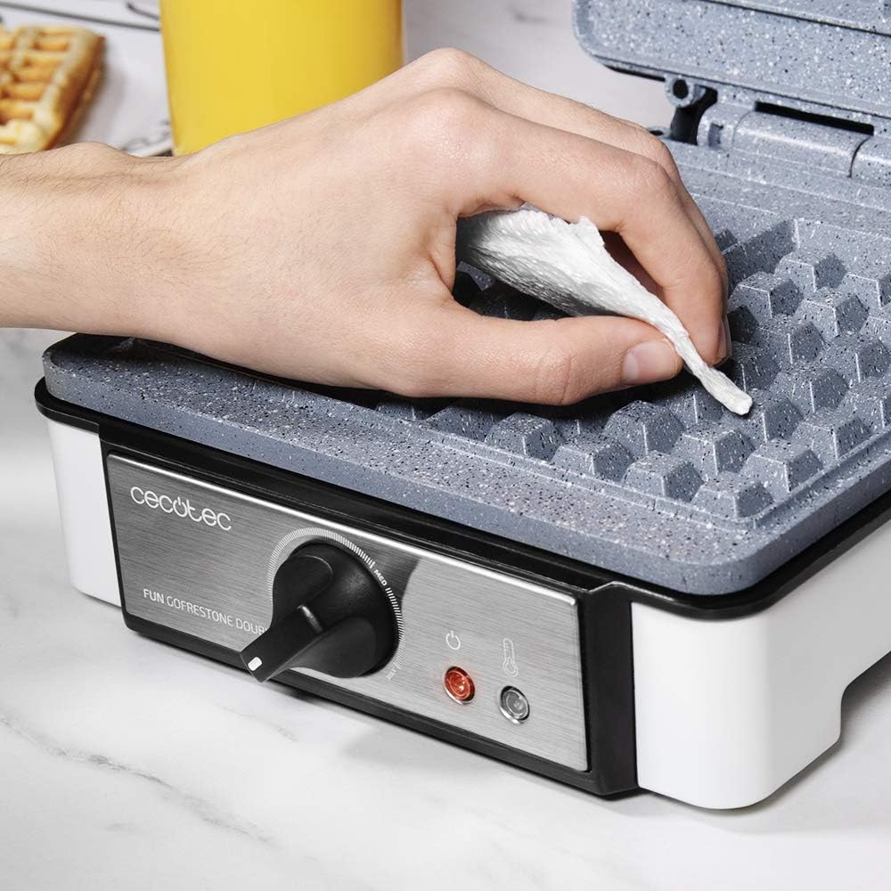 Cecotec - Fun Gofrestone Double - grand format - 1200W, thermostat réglable, revêtement RockStone
