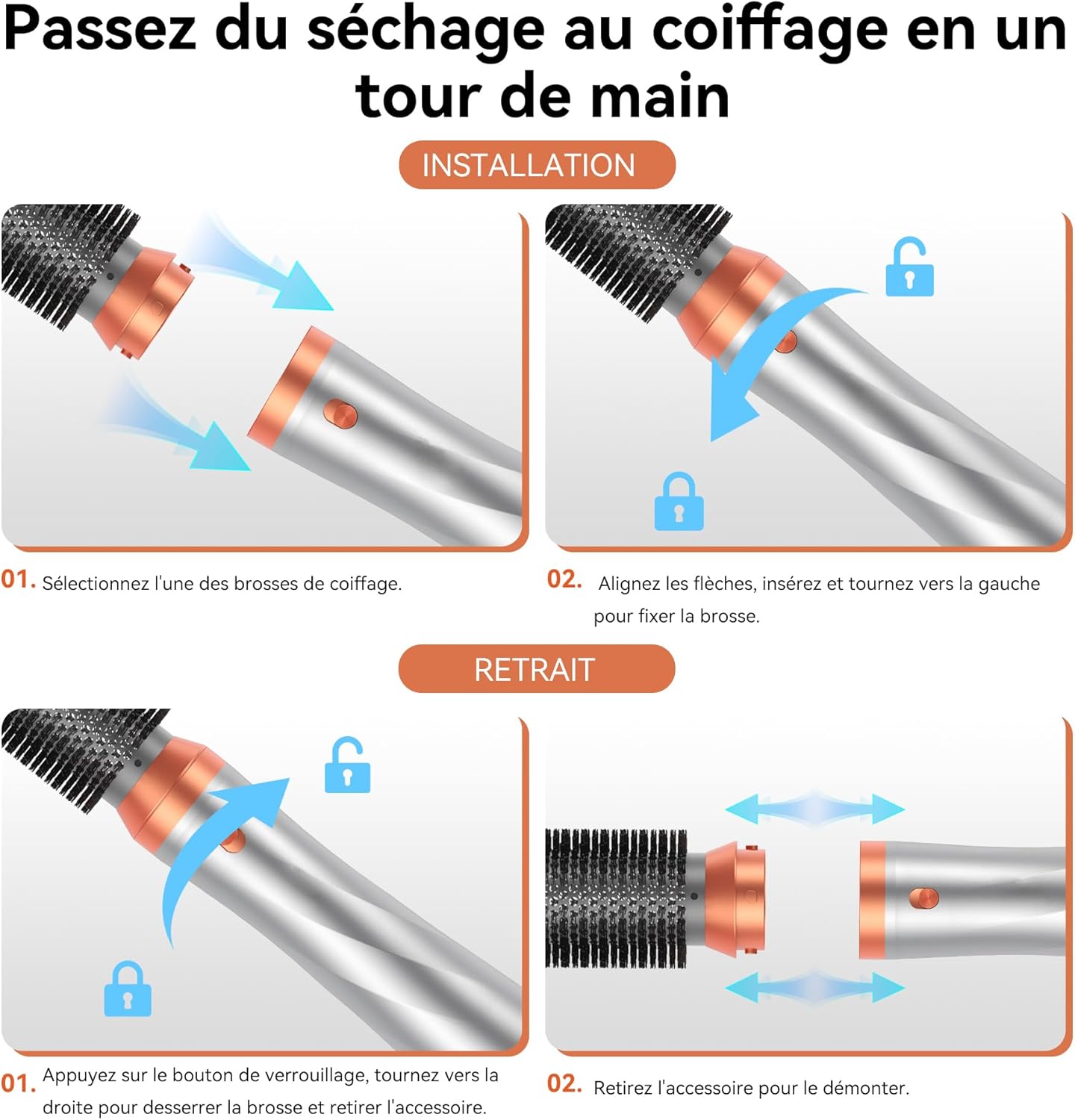 Brosse soufflante 5 en 1 - 800W - sèche, lisse, boucle, stylise