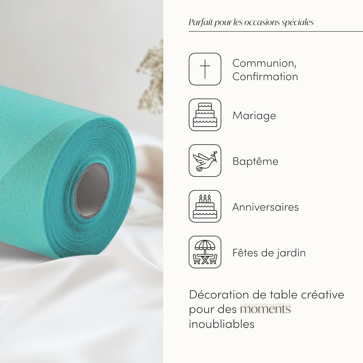 100%Mosel - Chemin de Table non-tissé - 30x250cm - turquoise, décor événementiel