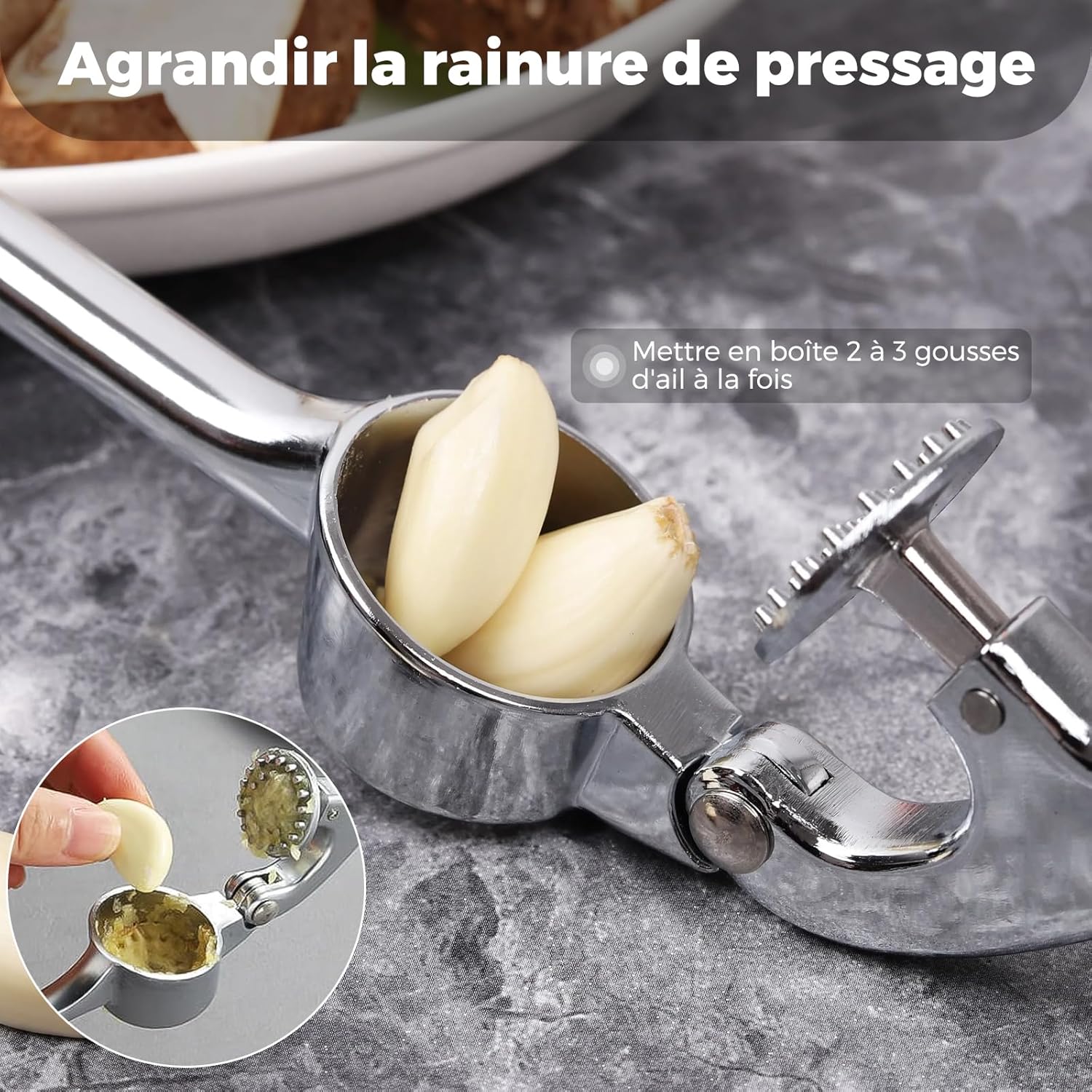 Presse-ail inox - facile à nettoyer, durable, argenté, professionnel