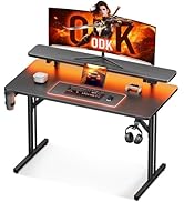 ODK Bureau Gaming avec Lumières LED, 80cm Bureau Gamer avec Support de Moniteur, Table Gaming ave...