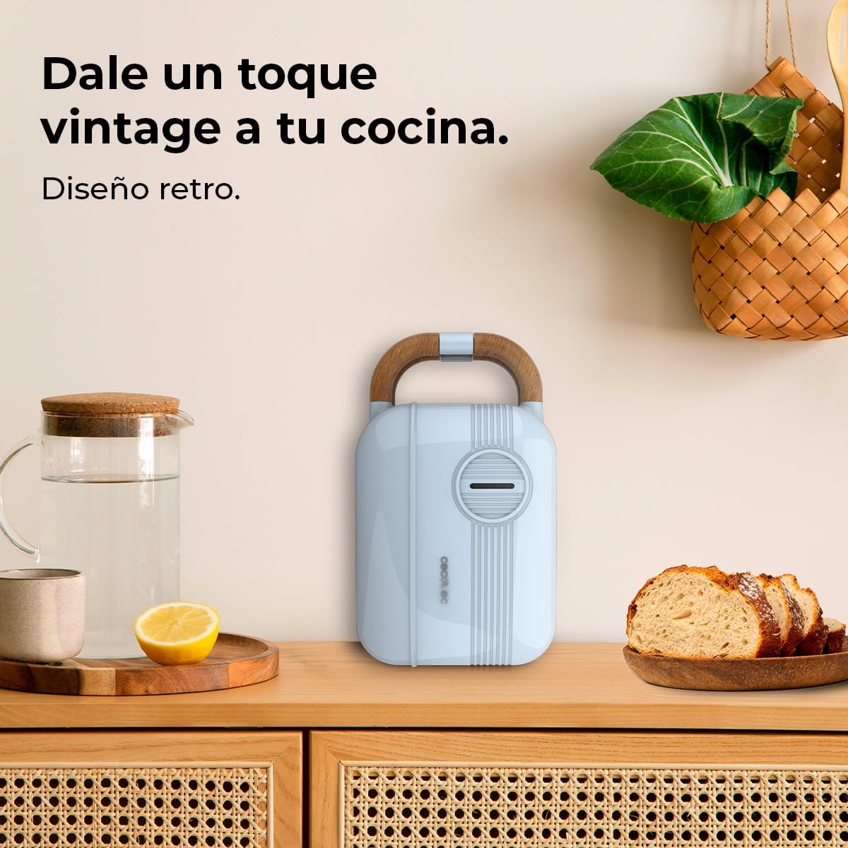 Cecotec - Rock'nToast Retro One - 700W, 3 plaques, base antidérapante