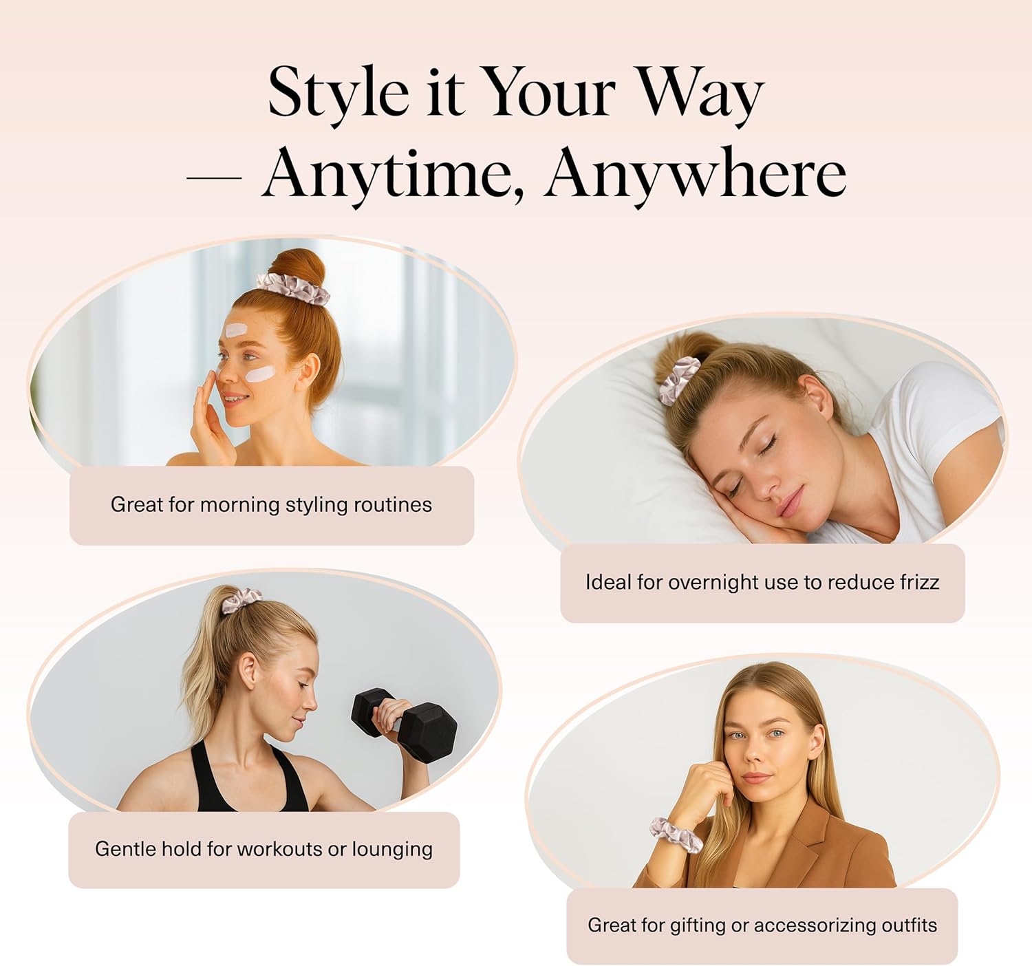 Chouchous satin imprimé léopard, sans plis, tous types de cheveux, 5 pcs