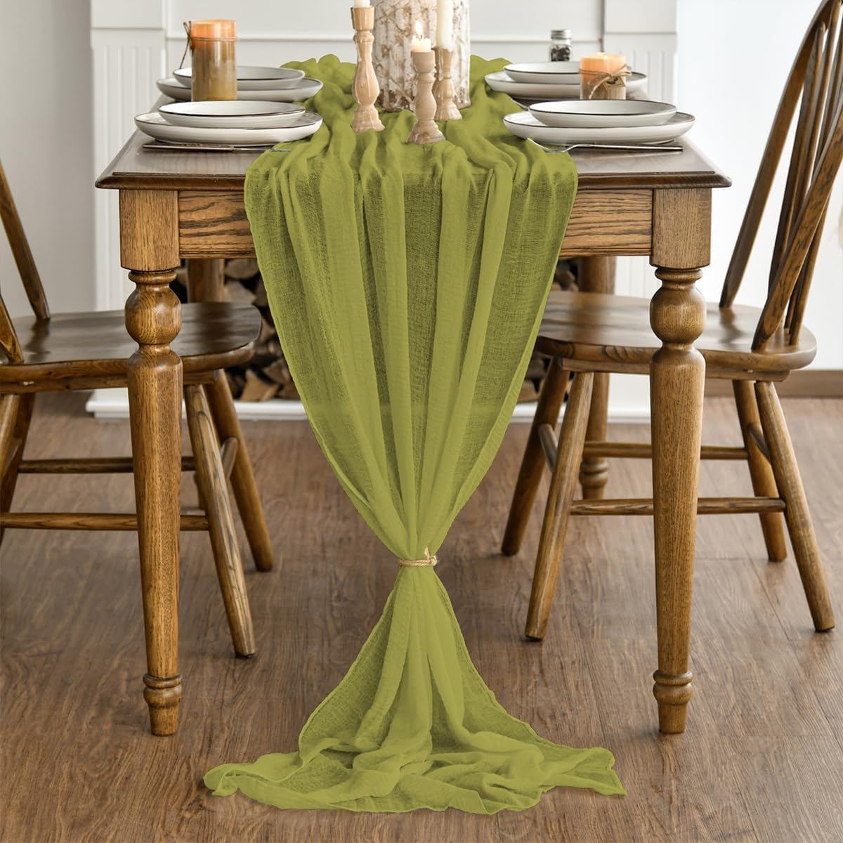 Artoid Mode - chemins de table bohême - 300 cm - gaze mousseline vert gazon, déco mariage/anniversaire