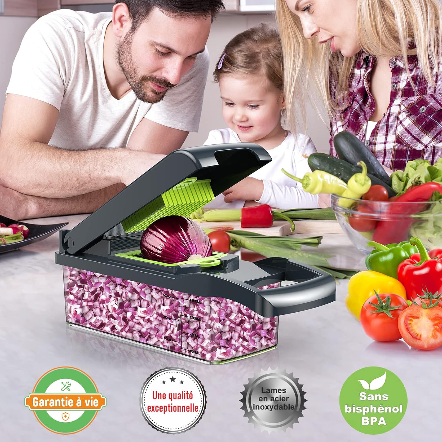 Coupe légumes multifonction - 16 en 1 - 7 lames réglables - découpe manuelle