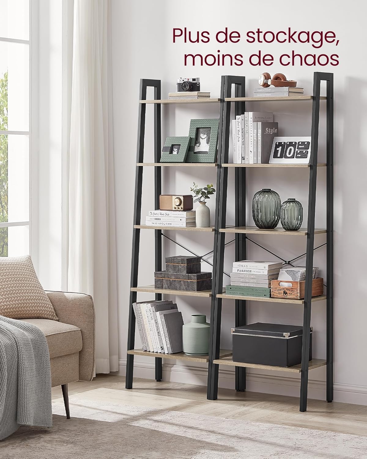 VASAGLE - Étagère 5 niveaux moderne acier, 50x30x150cm, LLS045B50