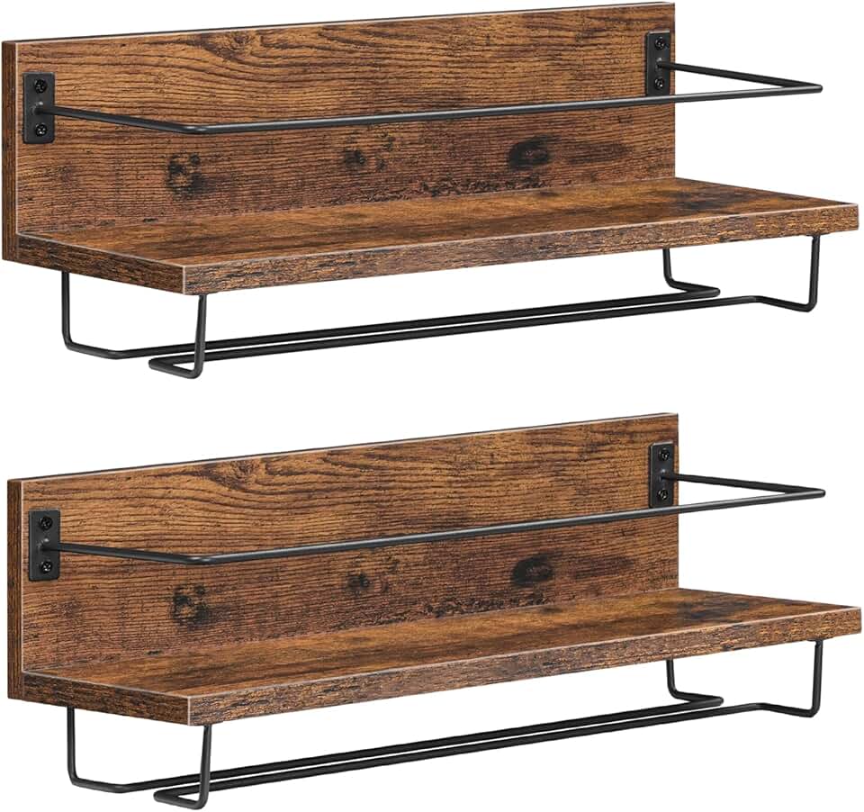 HOOBRO - Porte-bouteilles mural 2 pcs, bois métal, rangement verres, EBF28BJ01