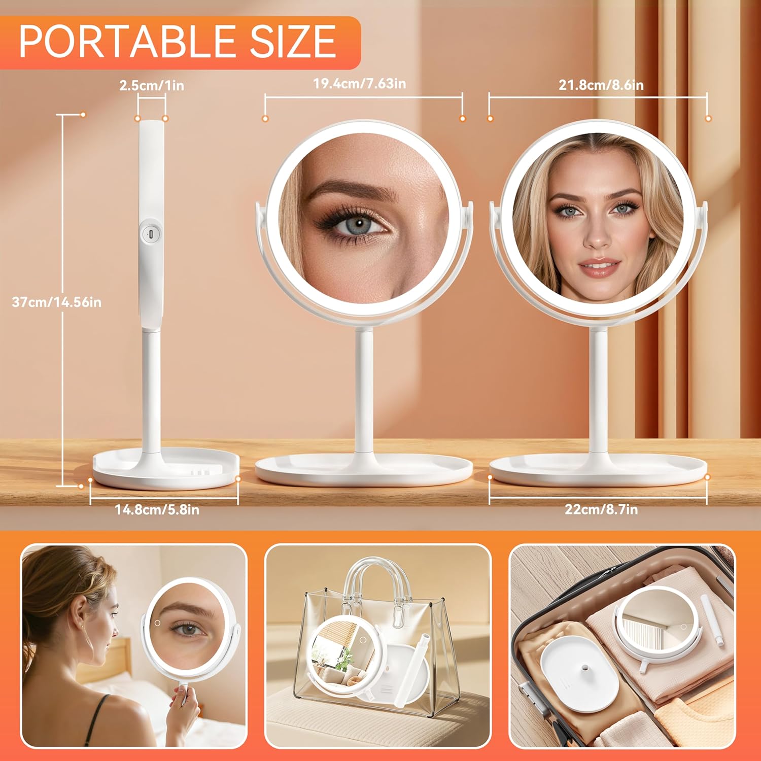 Auxmir - miroir maquillage LED, 30X/1X, 3 couleurs, tactile, 360°