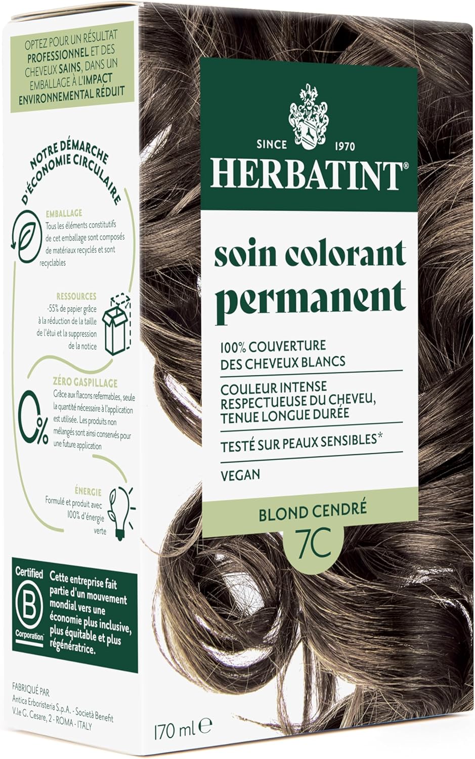 Herbatint - Soin Colorant 170ml - Blond Cendré, sans ammoniaque, 7C