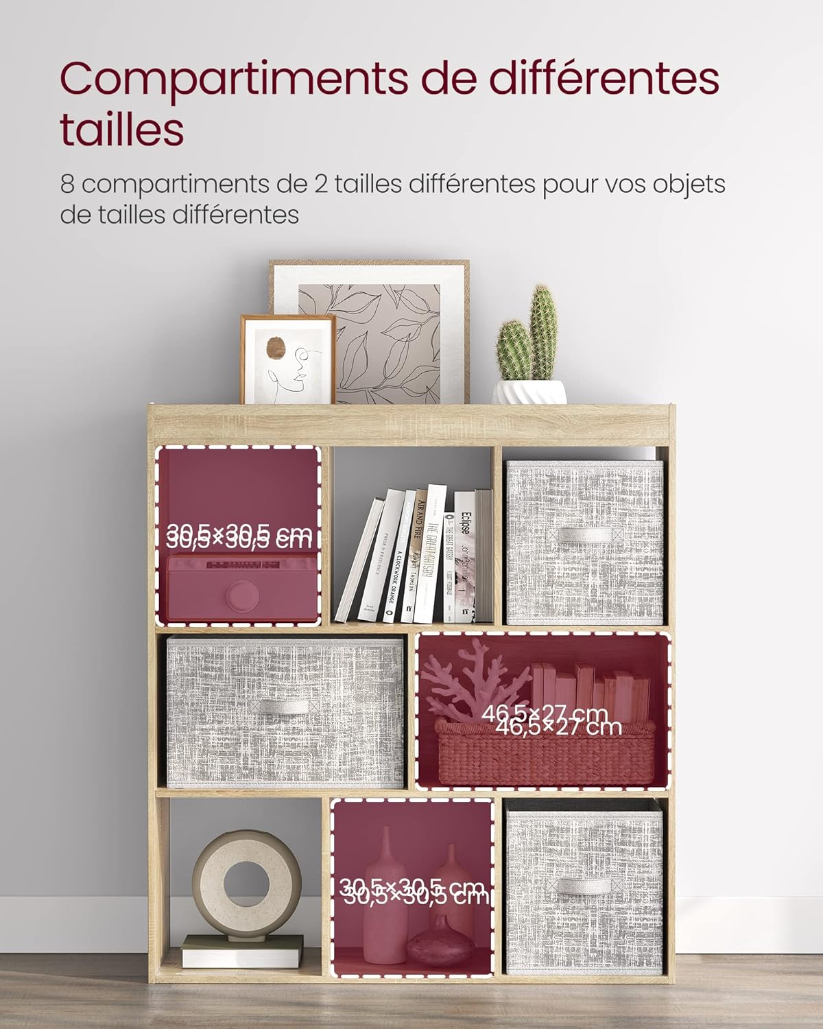 VASAGLE - étagère 8 cases - 30x97,5x100 cm - bois, modulable LBC52NL