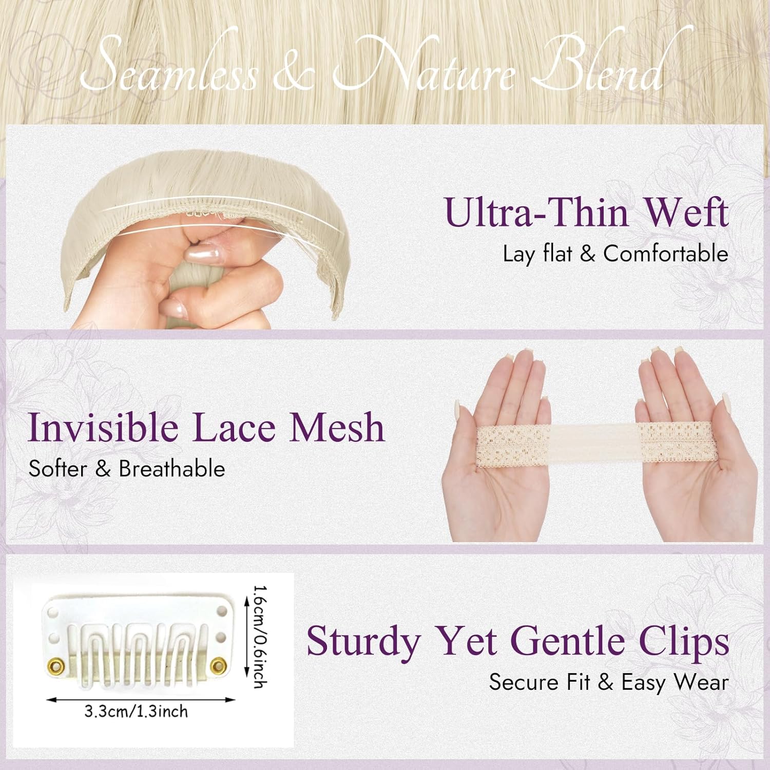 BARSDAR - extension à clips longue ondulée 50cm, platine blond, 5pcs