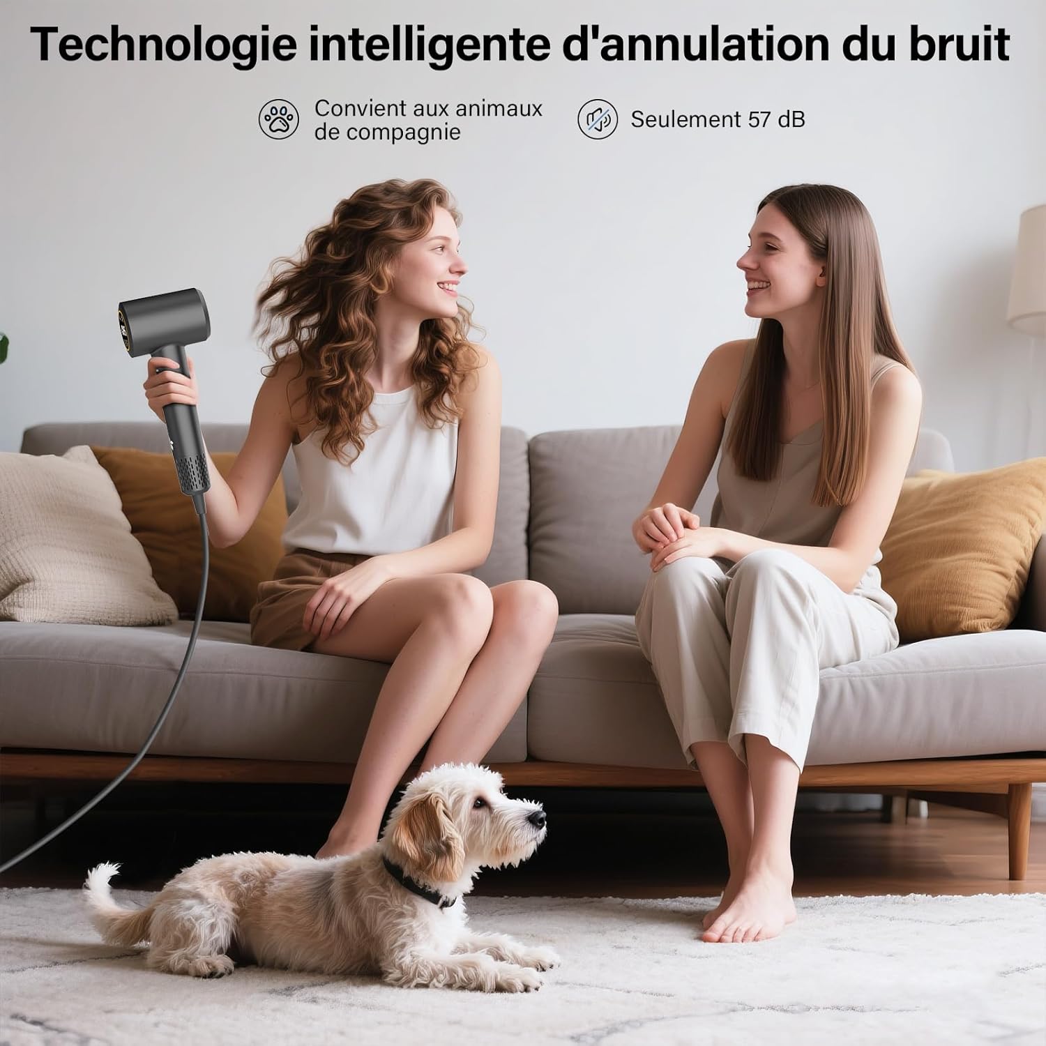 Sèche-cheveux professionnel - ionique, moteur 110 000 tr/min, 57 dB, diffuseur, séchage rapide, 400M plasma