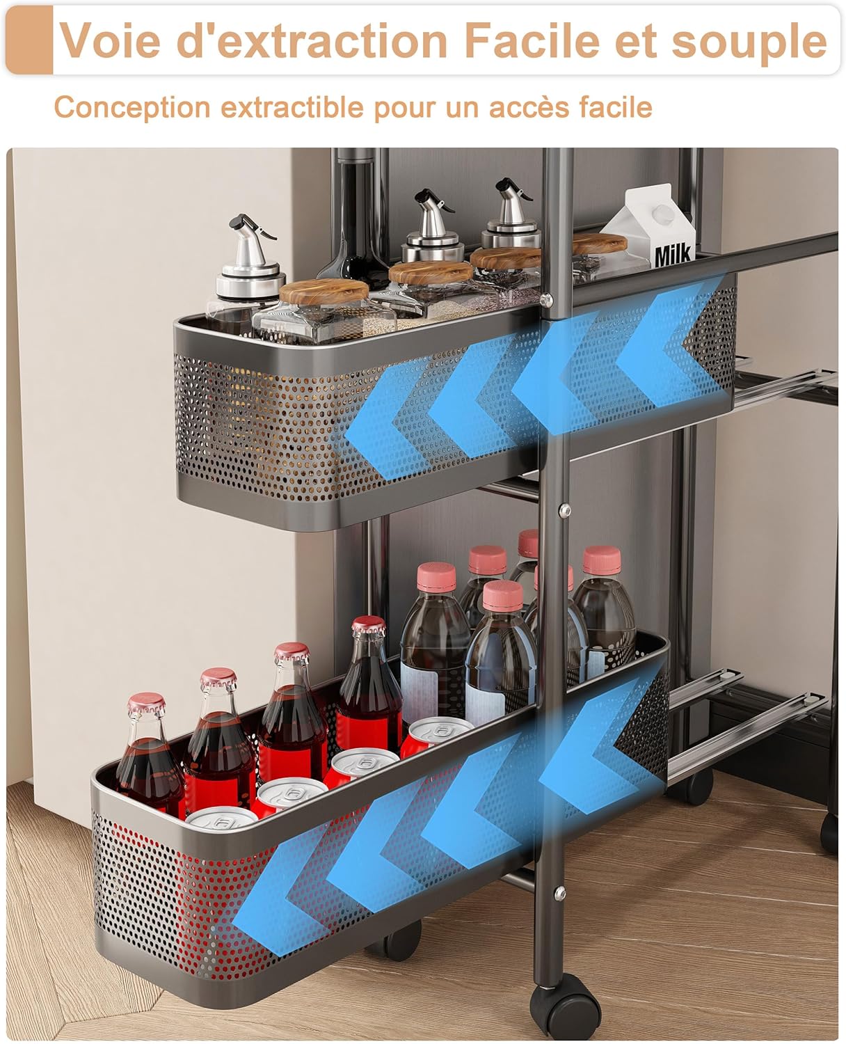 UMDONX - chariot cuisine 5 niveaux métal, étroit, tiroirs, noir UMDONX