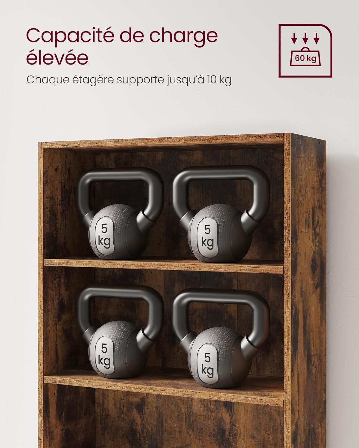 VASAGLE - Bibliothèque (LBC165X01) - 24x60x134,2 cm - 5 niveaux, marron rustique