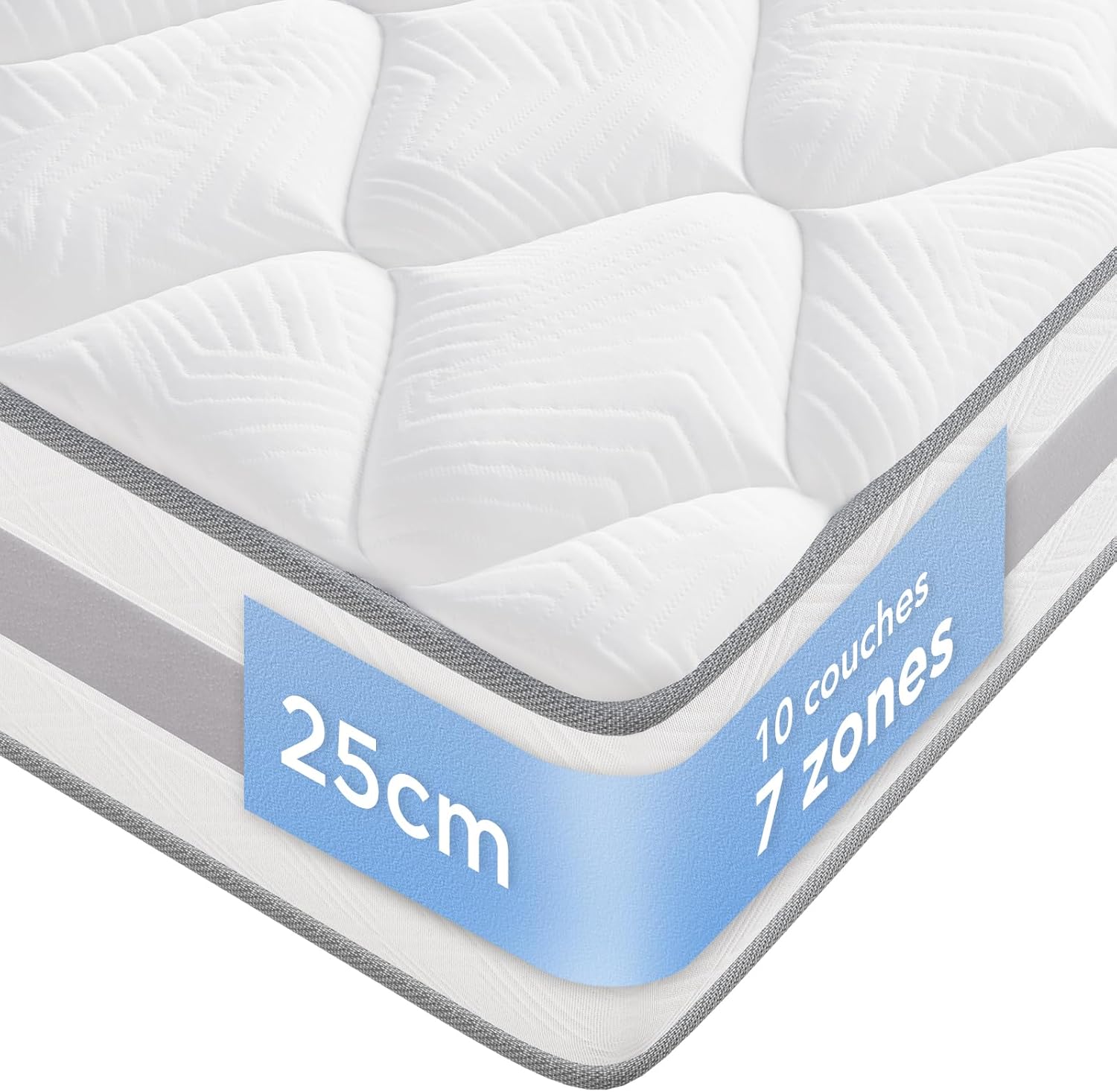 Matelas - 120x200 cm - 10 couches, ressorts ensachés, 7 zones, H3/H4