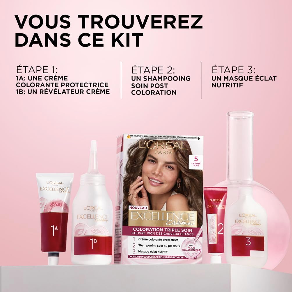 L’ORÉAL PARIS - Excellence Crème - coloration permanente, couvre 100% des cheveux blancs, nuance Acajou Cuivré 6.54