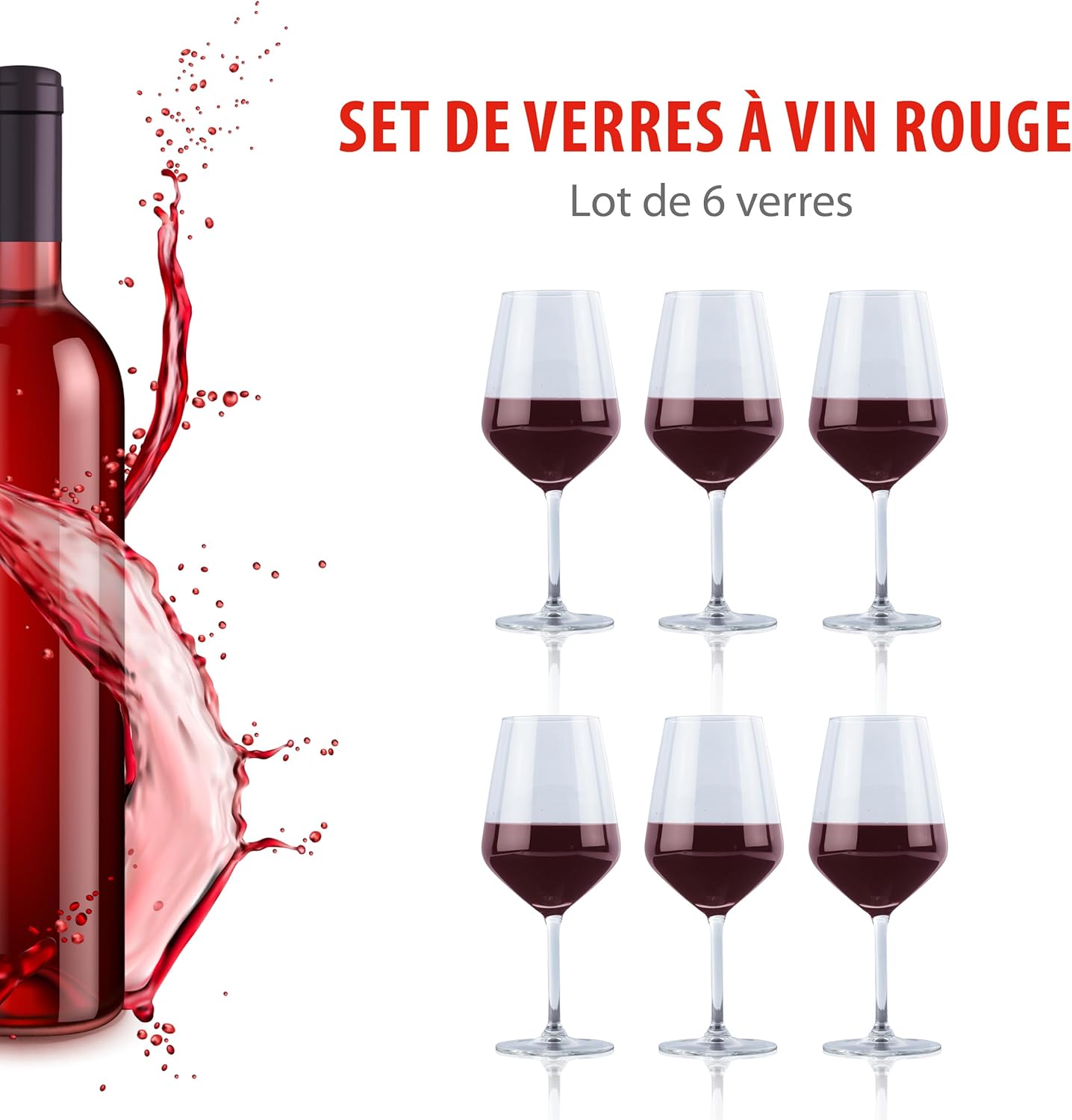 Alpina - verres à vin rouge - 53cl - lot de 6, lave-vaisselle, cadeau