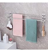 JS Porte-serviettes Salle de Bain Sans Perçage Deux Bras Barre de Serviette Salle de Bain Double Acier Inoxydable SUS304 Ba...