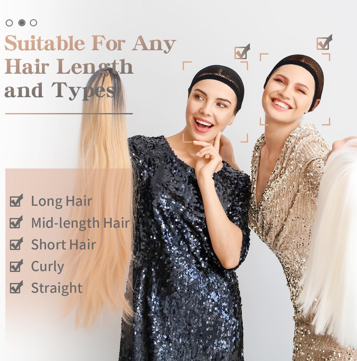 Dreamlover - Bonnet de perruque femme - noir - lot de 3, filet résistant