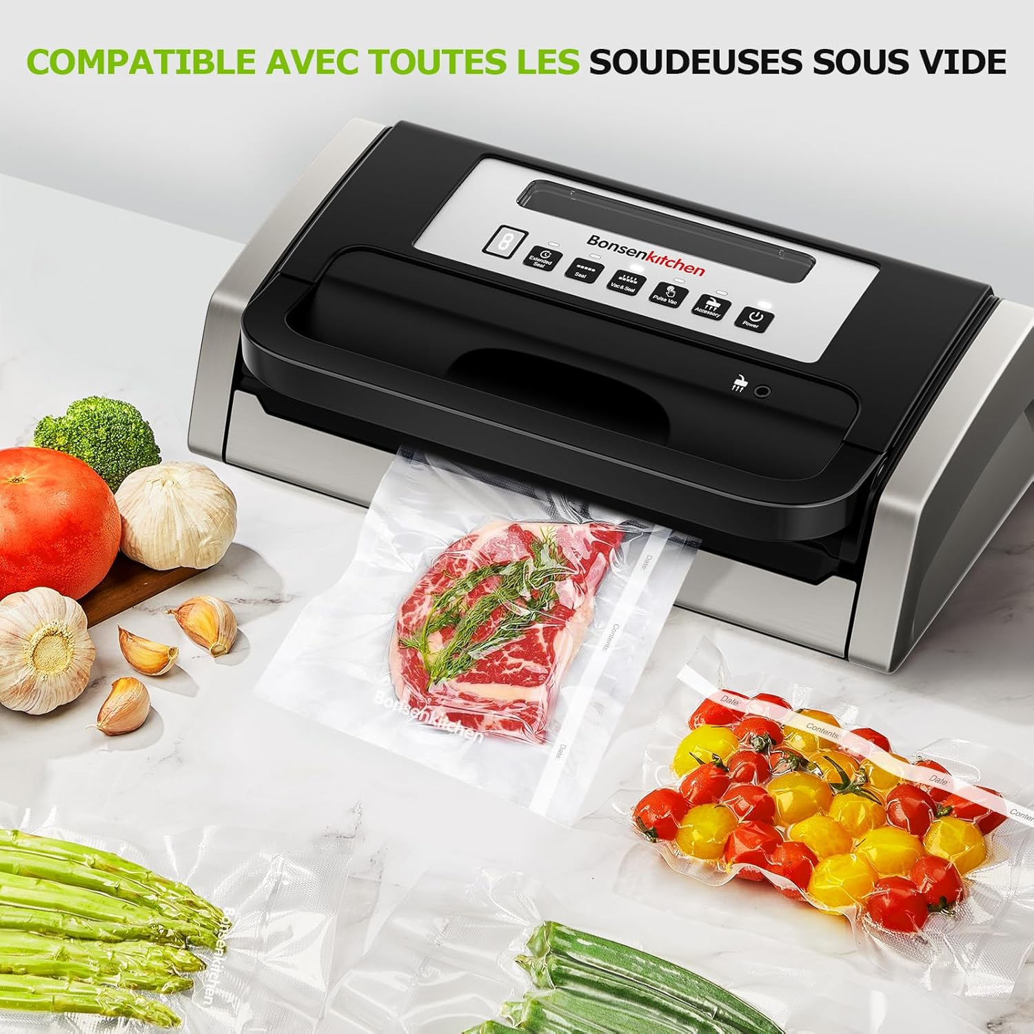 Bonsenkitchen - sacs sous vide VB41 - 28x500cm - 3 rouleaux, sans BPA