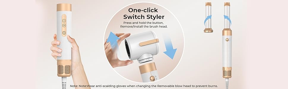 Schéma montrant la transformation de l'outil de style du commutateur en un clic, avec des flèches indiquant le mouvement de rotation entre deux positions