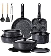 Set de casseroles GiPP avec poignée amovible, set de 21 poêles avec revêtement antiadhésif en cér...