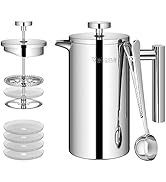 Velaze Cafetière à piston en acier inoxydable, 0,35 litre/350,2 g/3 tasses/double portable...