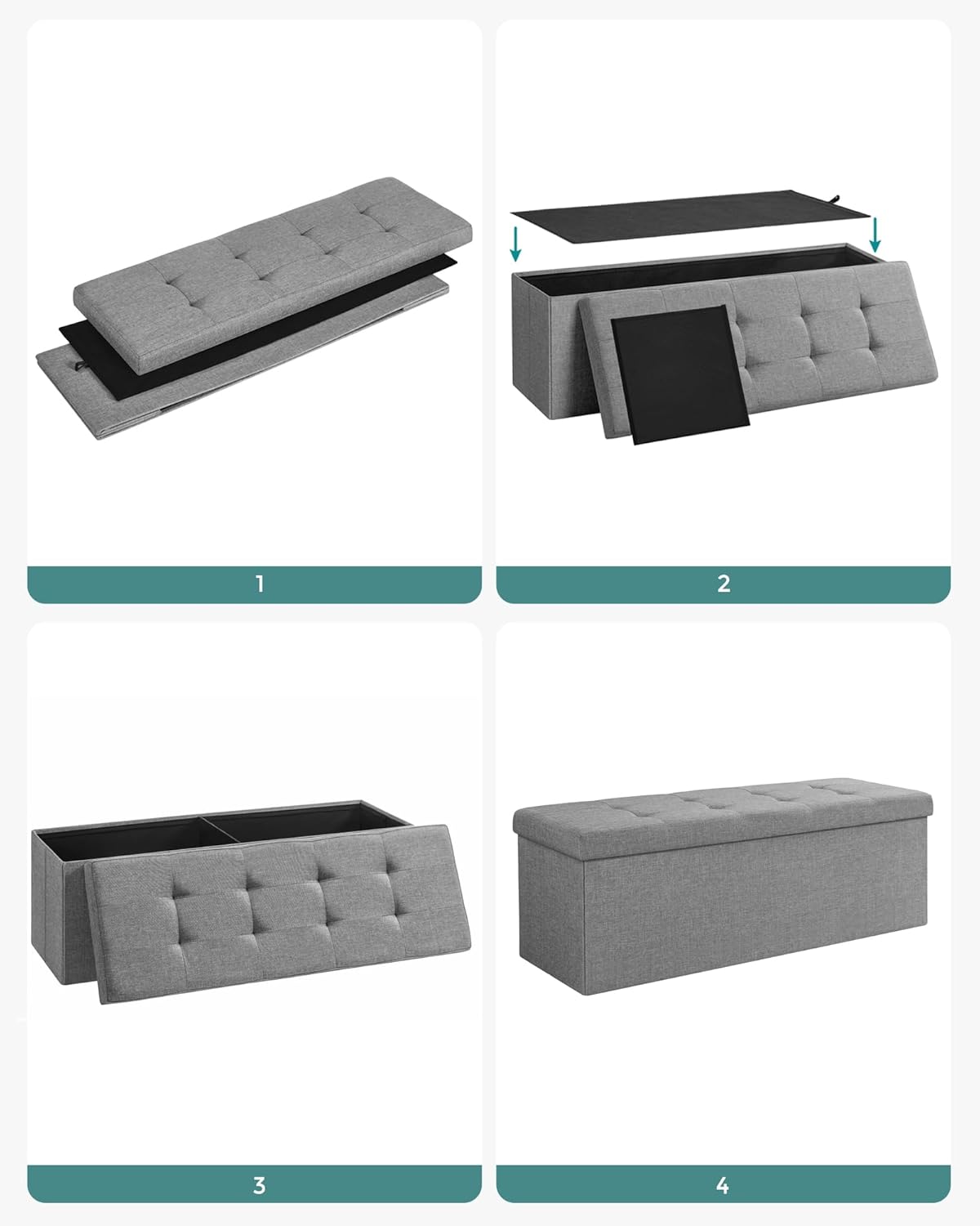 SONGMICS - Mazie collection - 110 cm - banc pliable, facile à monter, gris clair, LSF77G