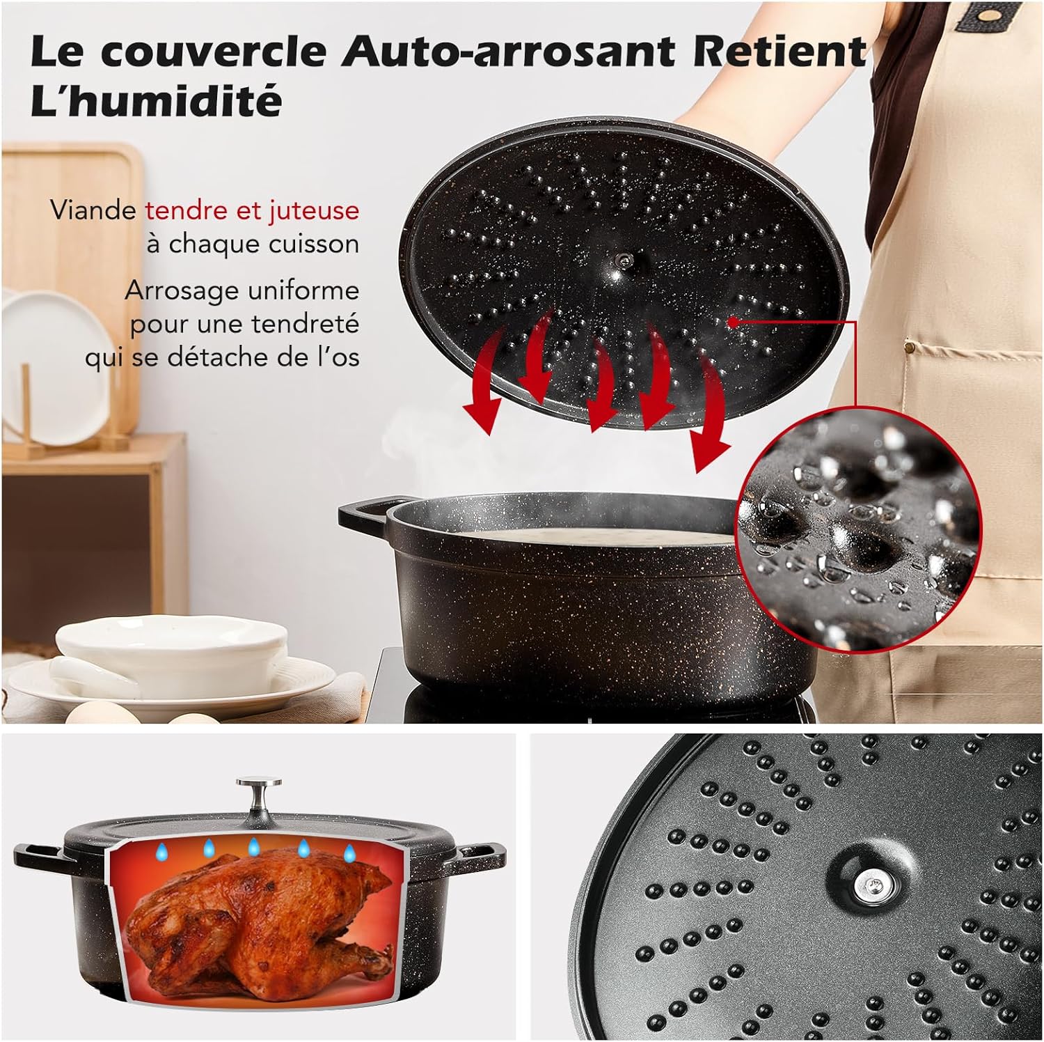 Cocotte fonte aluminium ovale 31cm 6,3L, antiadhésive, noir