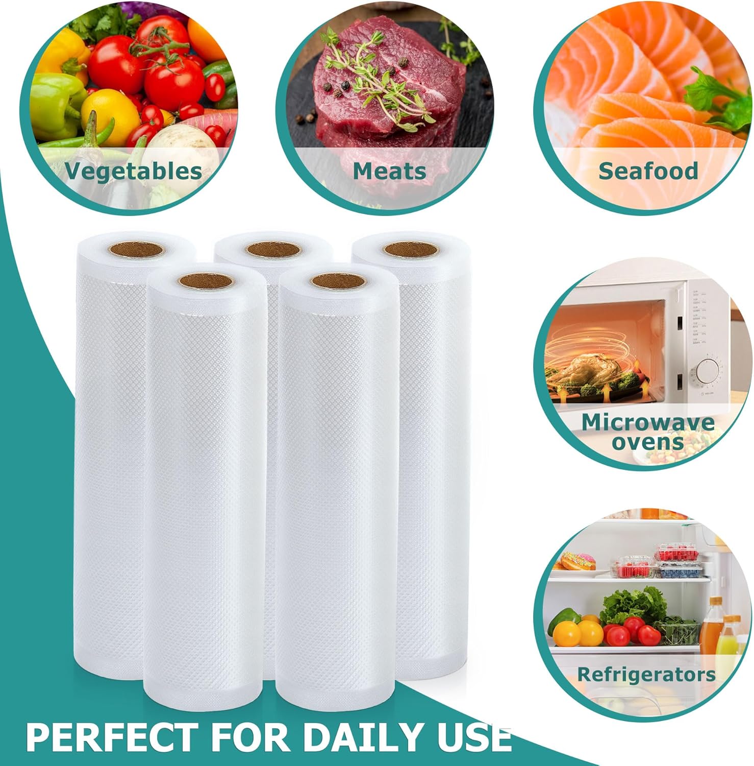 YISH - rouleaux sous vide alimentaires - 28x300cm - sans BPA, lot de 5