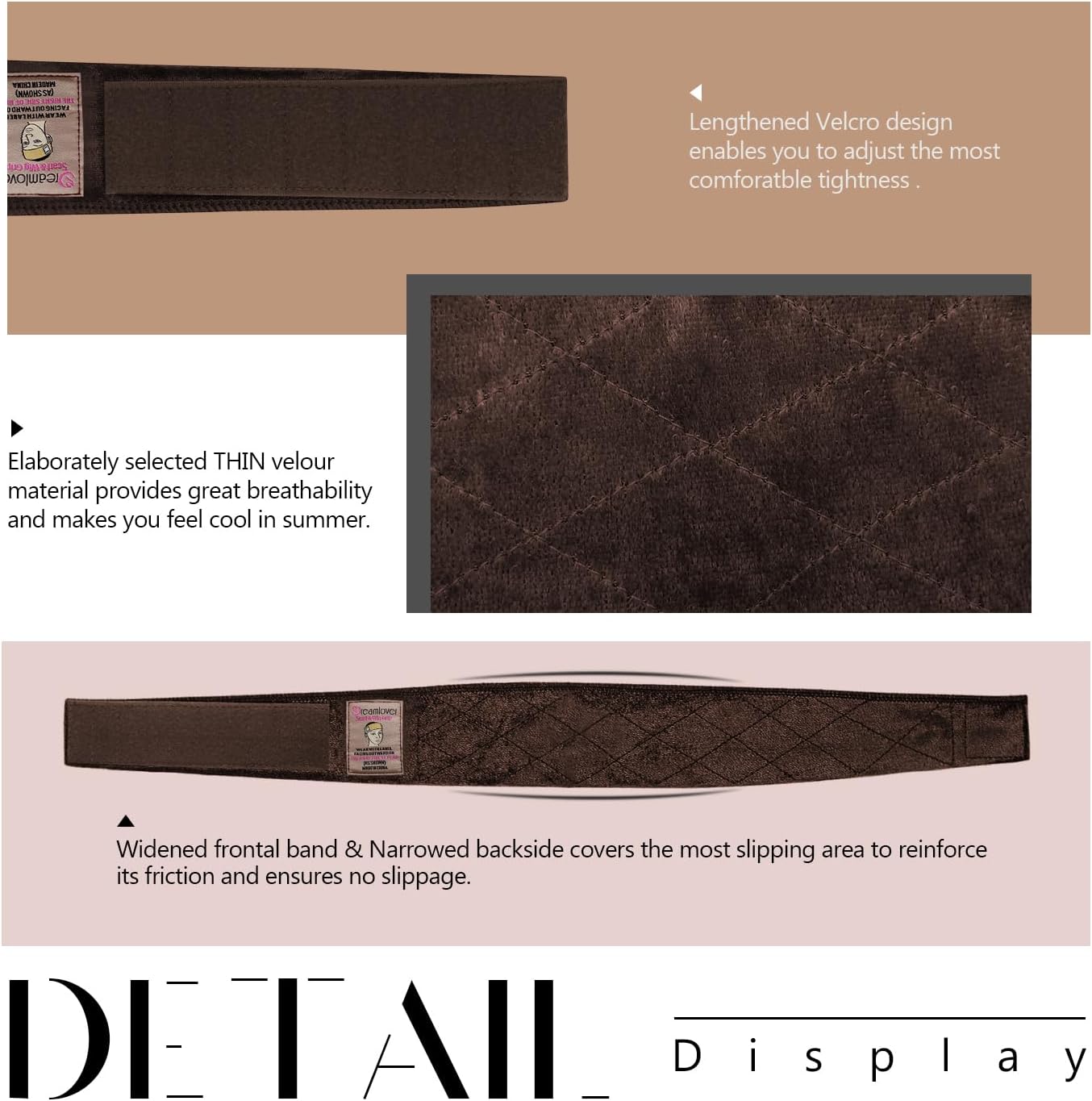 Dreamlover - bandeau perruque antidérapant femme - marron foncé - 2 pièces