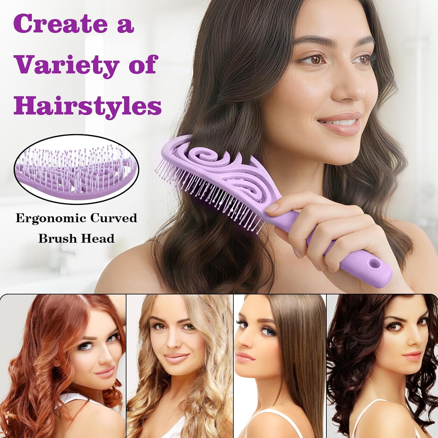 Brosse démêlante cheveux - Wet & Dry - anti-casse, antistatique, violet